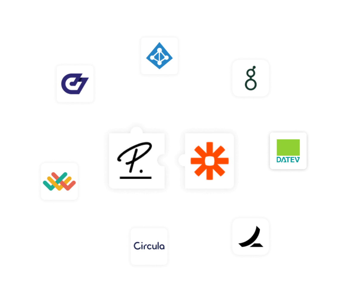 Logos verschiedener Integrationen, die das Personio-Logo umgeben